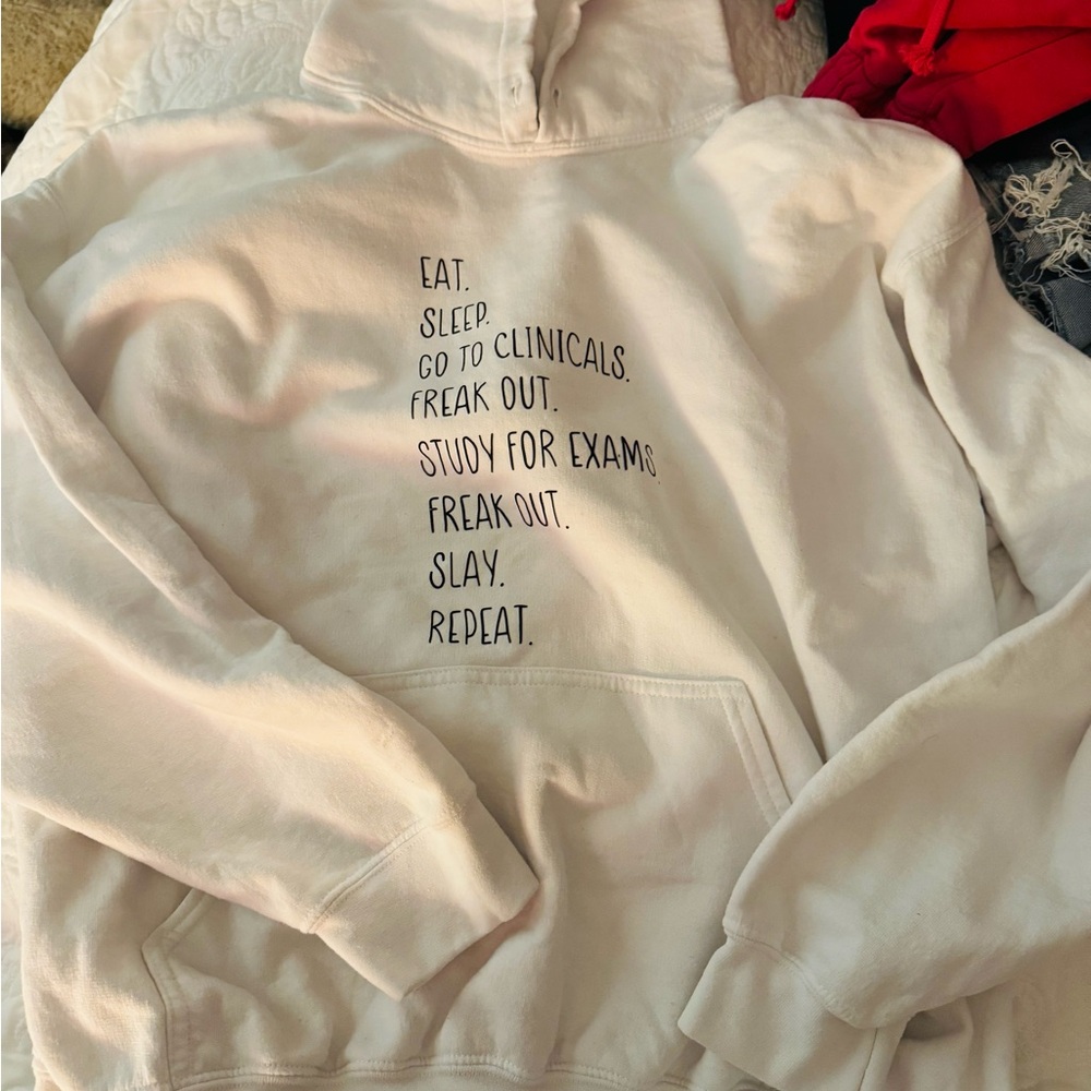 Gildan White Crew Sweater with Hood